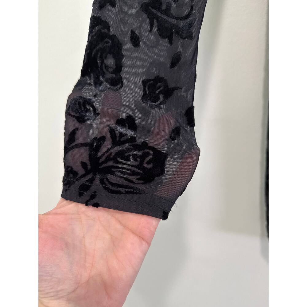 NWT Black Velvet Rose Burnout Bodycon Dress M Whimsigoth Fairy Goth Sheer Sleeve - Picture 3 of 10